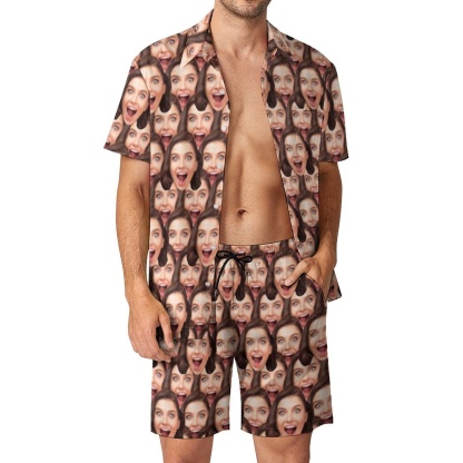 Custom Couple Hawaiian Swimsuit Cover Up Set Cruise Outfit Custom Face My Lover Hawaiian Shirt Set&Cover Up - YesCustom