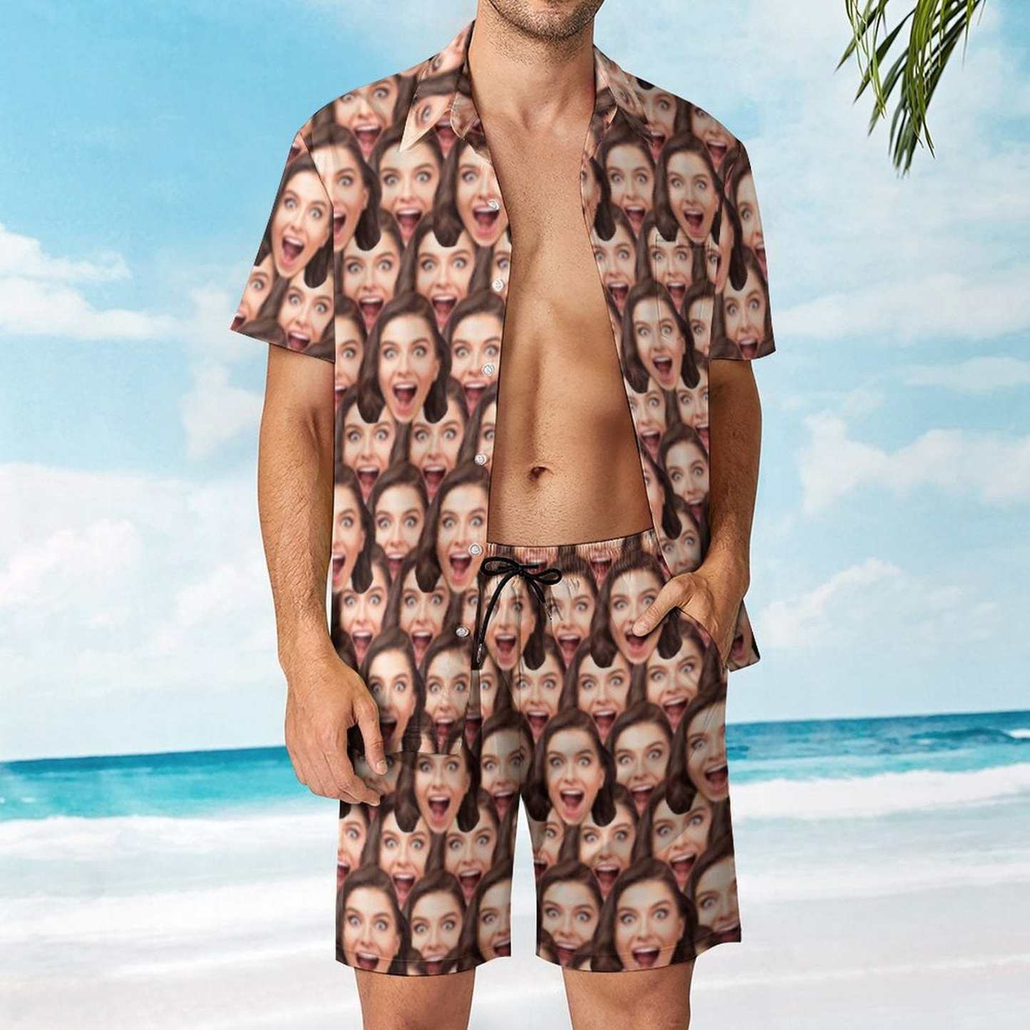 Custom Couple Hawaiian Swimsuit Cover Up Set Cruise Outfit Custom Face My Lover Hawaiian Shirt Set&Cover Up - YesCustom