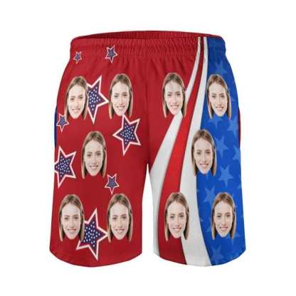 Custom Couple Matching American Swimwear Custom Face Women's Two-Pieces Triangle Bikini Set & Men's Swim Shorts - YesCustom