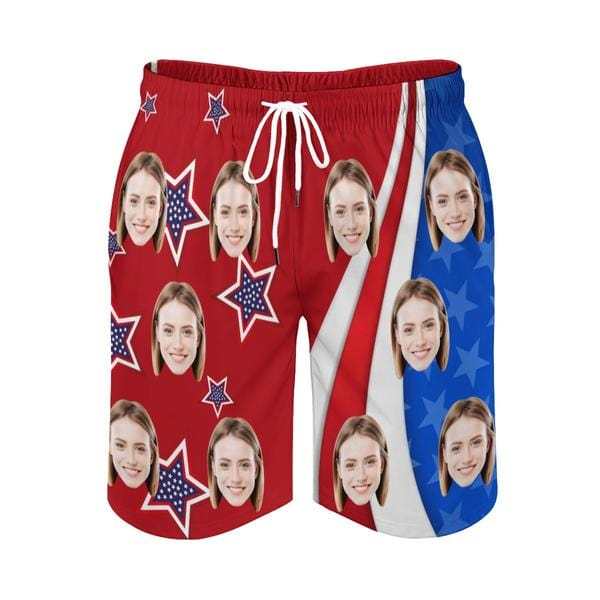 Custom Couple Matching American Swimwear Custom Face Women's Two-Pieces Triangle Bikini Set & Men's Swim Shorts - YesCustom