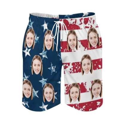 Custom Couple Matching American Swimwear Custom Face Women's Two-Pieces Triangle Bikini Set & Men's Swim Shorts - YesCustom