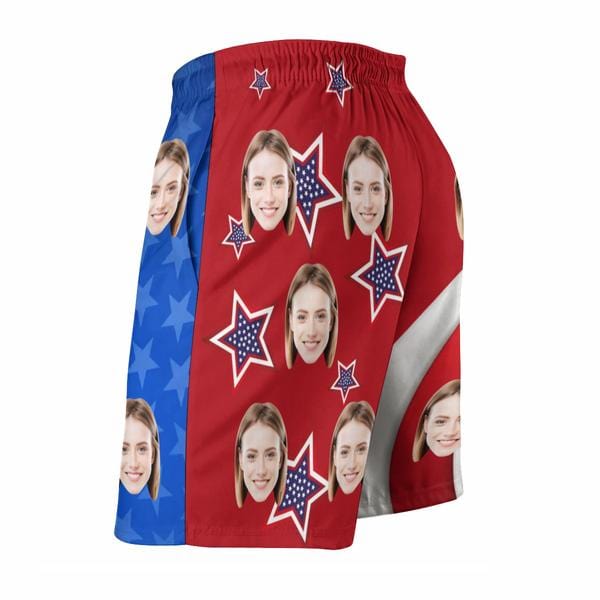 Custom Couple Matching American Swimwear Custom Face Women's Two-Pieces Triangle Bikini Set & Men's Swim Shorts - YesCustom