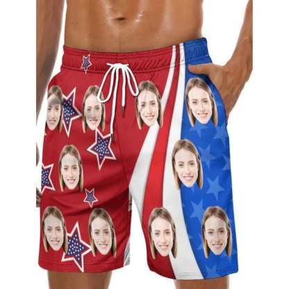 Custom Couple Matching American Swimwear Custom Face Women's Two-Pieces Triangle Bikini Set & Men's Swim Shorts - YesCustom