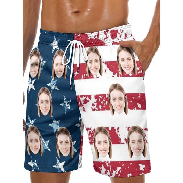 Custom Couple Matching American Swimwear Custom Face Women's Two-Pieces Triangle Bikini Set & Men's Swim Shorts - YesCustom