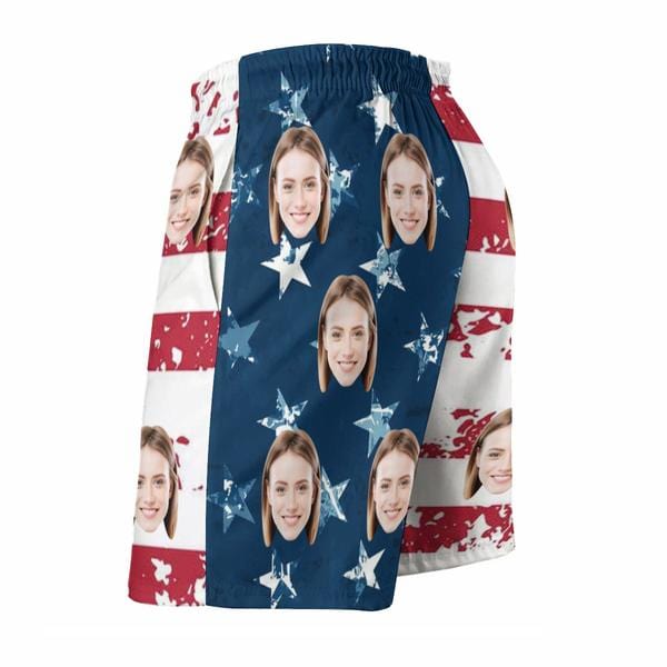 Custom Couple Matching American Swimwear Custom Face Women's Two-Pieces Triangle Bikini Set & Men's Swim Shorts - YesCustom