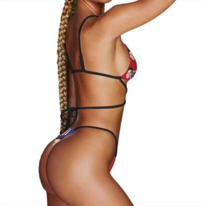 Custom Couple Matching American Swimwear Custom Face Women's Two-Pieces Triangle Bikini Set & Men's Swim Shorts - YesCustom