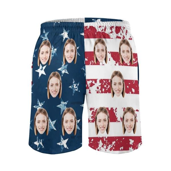 Custom Couple Matching American Swimwear Custom Face Women's Two-Pieces Triangle Bikini Set & Men's Swim Shorts - YesCustom
