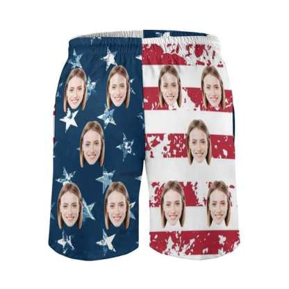 Custom Couple Matching American Swimwear Custom Face Women's Two-Pieces Triangle Bikini Set & Men's Swim Shorts - YesCustom