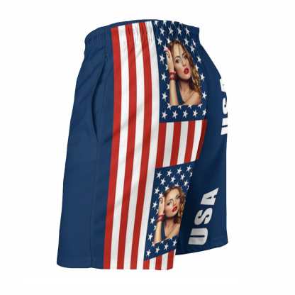 Custom Couple Matching Beach Shorts&One Piece Bathing Suit Custom Face You USA Flag Personalized Photo Men's Quick-drying Beach Shorts - YesCustom