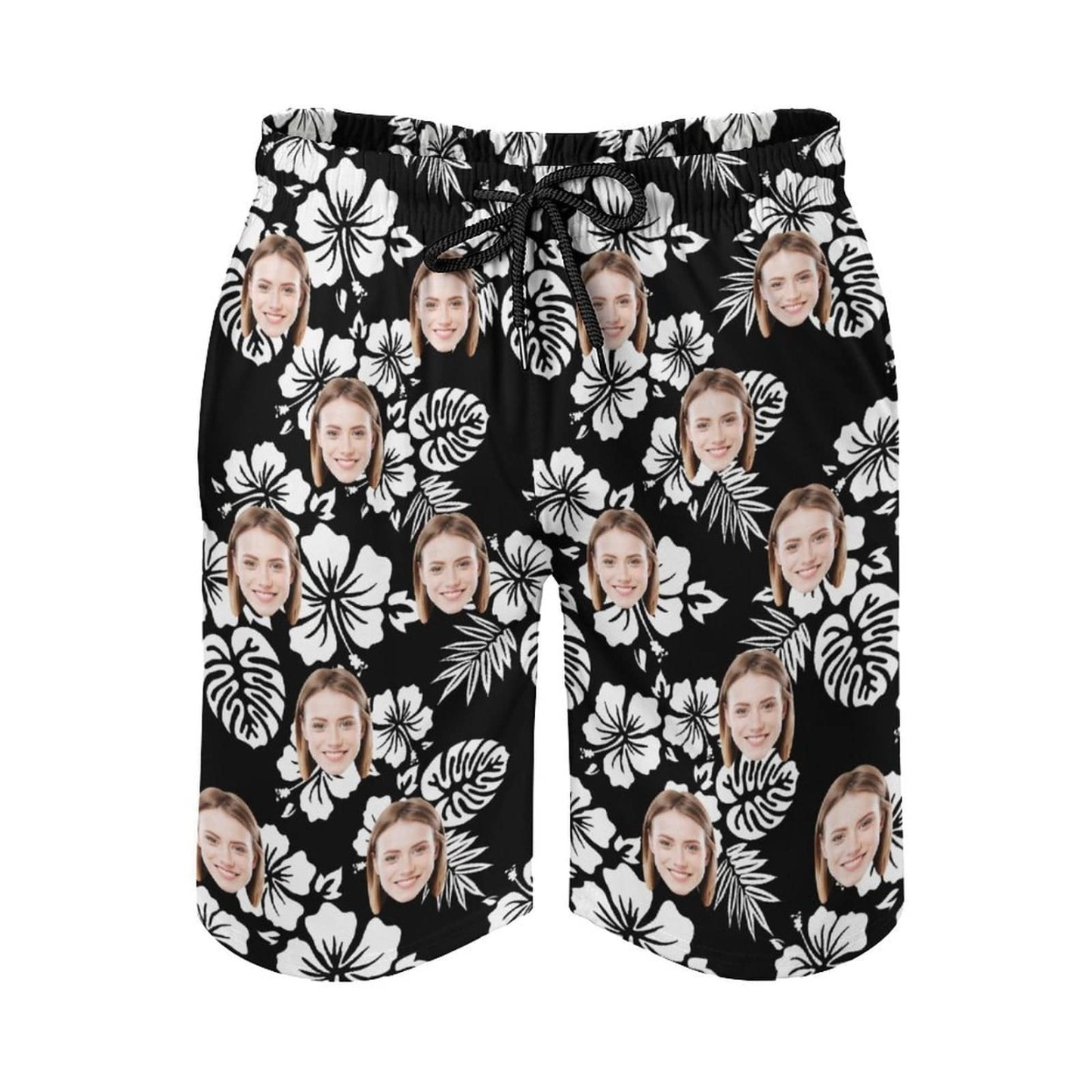 Custom Couple Matching Beach Shorts&One Piece Swimsuit Custom Face Flowers Personalized Photo Men's Quick-drying Beach Shorts - YesCustom