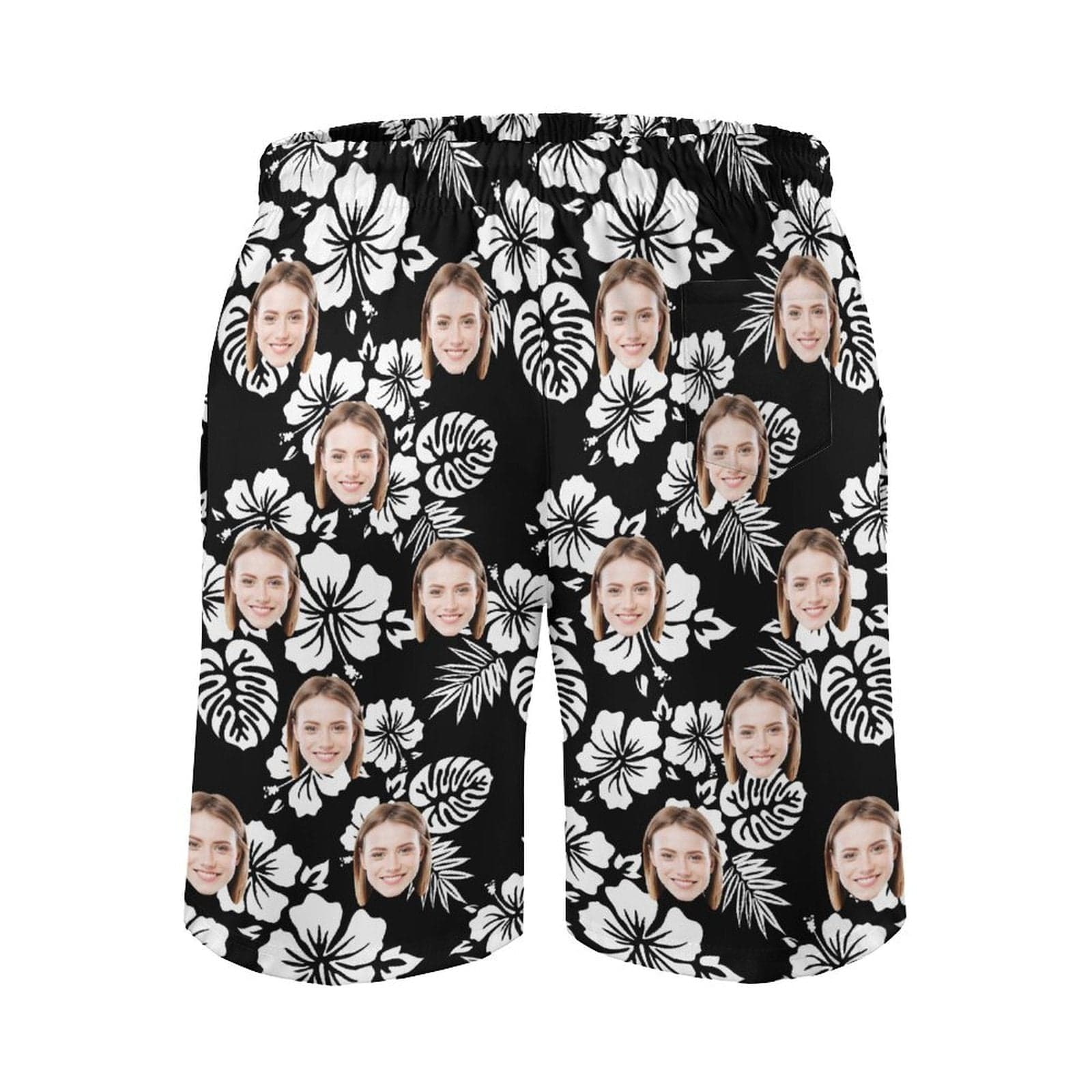 Custom Couple Matching Beach Shorts&One Piece Swimsuit Custom Face Flowers Personalized Photo Men's Quick-drying Beach Shorts - YesCustom