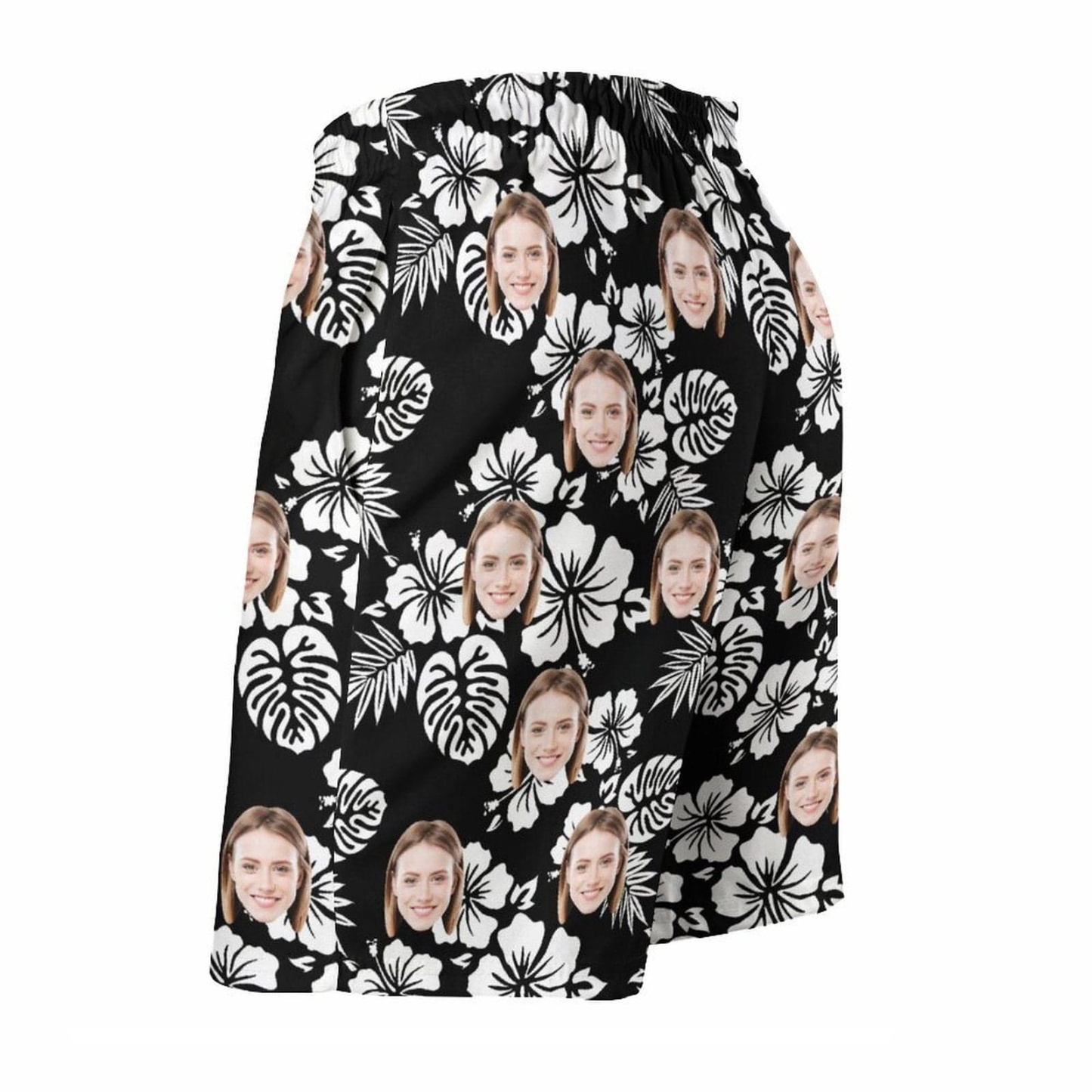 Custom Couple Matching Beach Shorts&One Piece Swimsuit Custom Face Flowers Personalized Photo Men's Quick-drying Beach Shorts - YesCustom