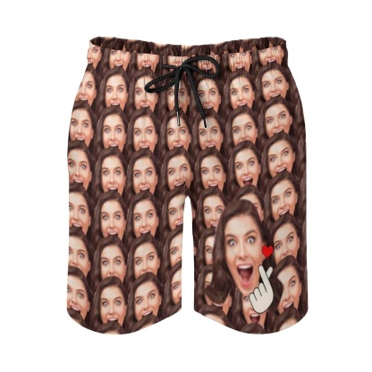 Custom Couple Matching Beach Shorts&One Piece Swimsuit Custom Face Show My Love Personalized Photo Men's Quick-drying Beach Shorts - YesCustom