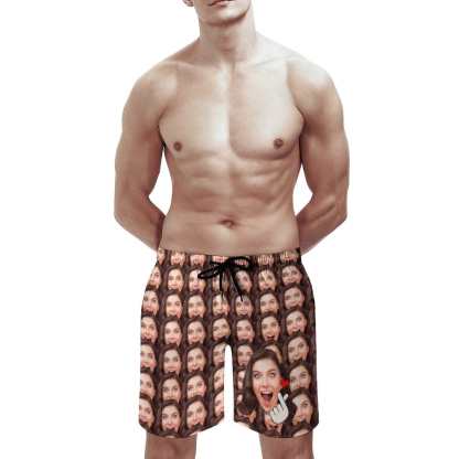 Custom Couple Matching Beach Shorts&One Piece Swimsuit Custom Face Show My Love Personalized Photo Men's Quick-drying Beach Shorts - YesCustom
