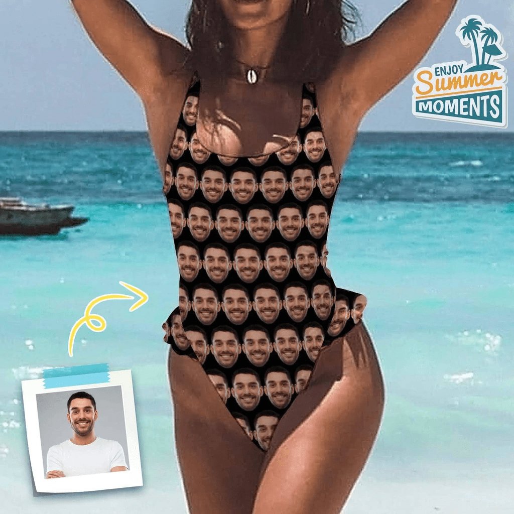 Custom Couple Matching Beach Shorts&One Piece Swimsuit Custom Face Show My Love Personalized Photo Men's Quick-drying Beach Shorts - YesCustom