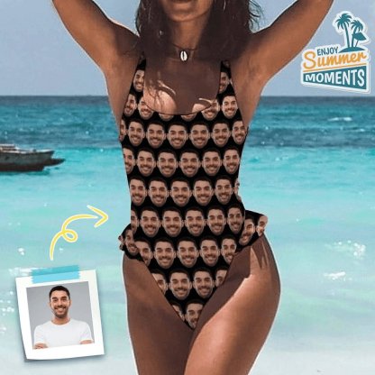 Custom Couple Matching Beach Shorts&One Piece Swimsuit Custom Face Show My Love Personalized Photo Men's Quick-drying Beach Shorts - YesCustom