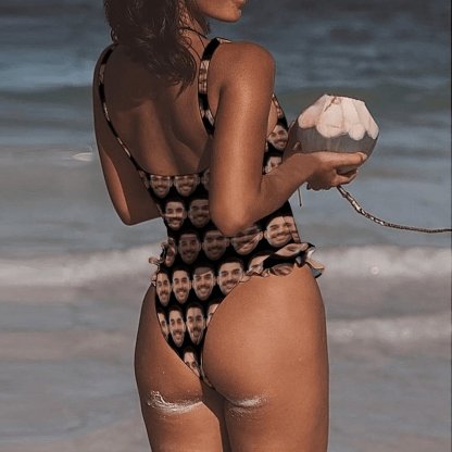 Custom Couple Matching Beach Shorts&One Piece Swimsuit Custom Face Show My Love Personalized Photo Men's Quick-drying Beach Shorts - YesCustom