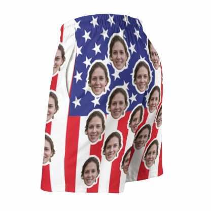 Custom Couple Matching Beach Shorts&Plus Size Swimsuit Custom Face US Flag Personalized Photo Men's Quick-drying Beach Shorts - YesCustom