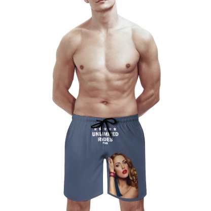 Custom Couple Matching Beach Shorts&Ruffle One Piece Swimsuit Custom Custom Face Endless Love Personalized Photo Men's Quick-drying Beach Shorts - YesCustom