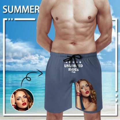 Custom Couple Matching Beach Shorts&Ruffle One Piece Swimsuit Custom Custom Face Endless Love Personalized Photo Men's Quick-drying Beach Shorts - YesCustom