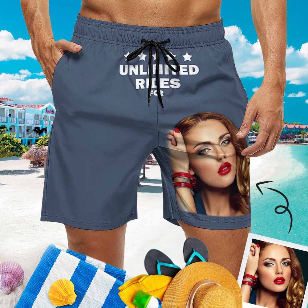 Custom Couple Matching Beach Shorts&Ruffle One Piece Swimsuit Custom Custom Face Endless Love Personalized Photo Men's Quick-drying Beach Shorts - YesCustom