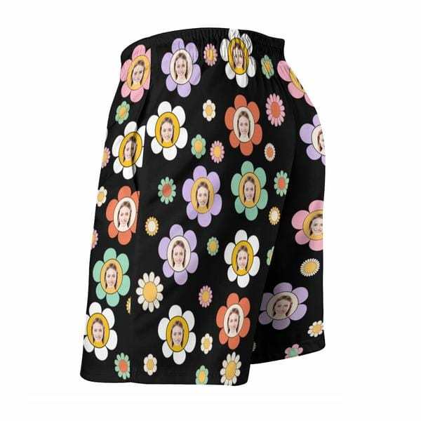 Custom Couple Matching Colorful Flowers Black Swimwear Custom Face Women's Two-Pieces Triangle Bikini Set & Men's Swim Shorts - YesCustom