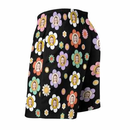 Custom Couple Matching Colorful Flowers Black Swimwear Custom Face Women's Two-Pieces Triangle Bikini Set & Men's Swim Shorts - YesCustom