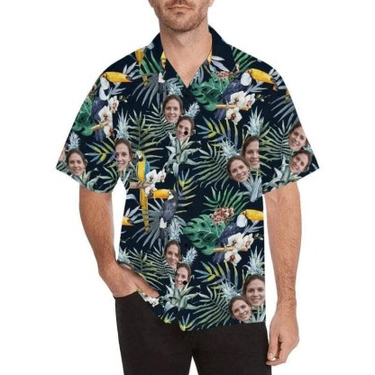 Custom Couple Matching Hawaiian Shirts&Swimsuits with Faces Best Couple Gift Flower Parrot Personalized Hawaiian Shirts&Tankini - YesCustom