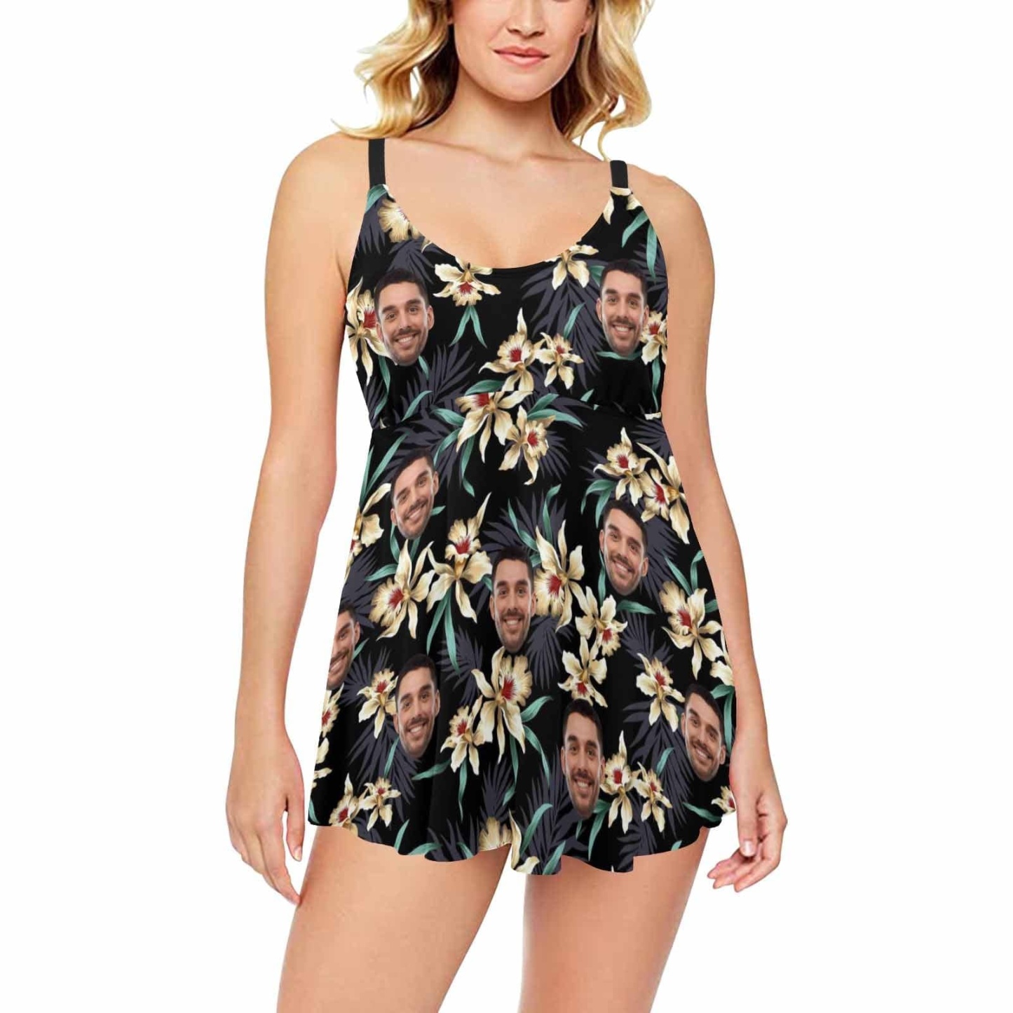 Custom Couple Matching Hawaiian Shirts&Swimsuits with Faces Best Couple Gift Flower Parrot Personalized Hawaiian Shirts&Tankini - YesCustom