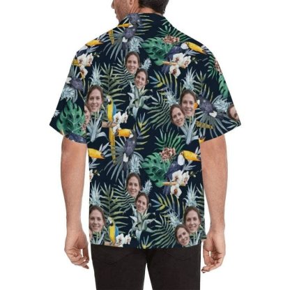 Custom Couple Matching Hawaiian Shirts&Swimsuits with Faces Best Couple Gift Flower Parrot Personalized Hawaiian Shirts&Tankini - YesCustom