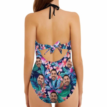 Custom Couple Matching Hawaiian Shirts&Swimsuits with Faces Personalized Hawaiian Shirt Photo Tropical Aloha Shirt Birthday Vacation Party Gift - YesCustom