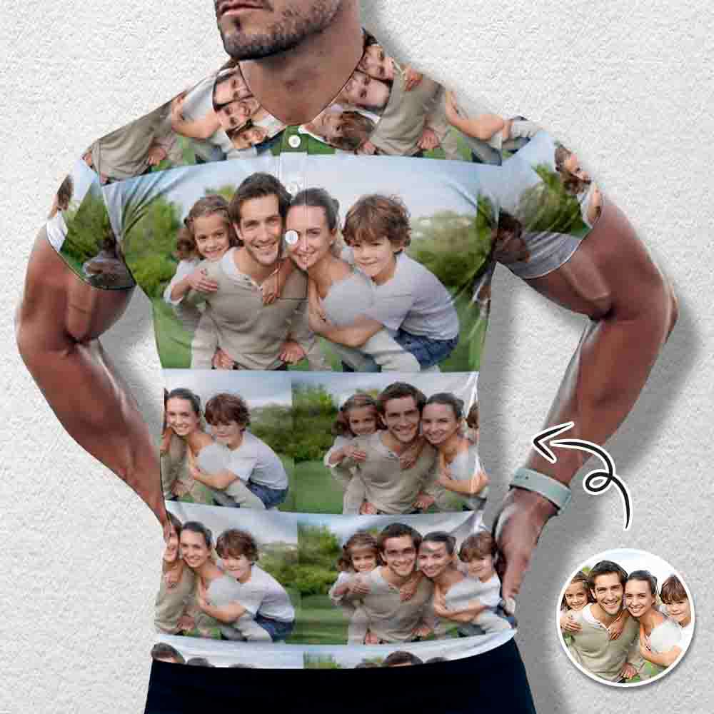 Custom Couple Matching Shirt&Dress Custom Face Photo All Over Print Polo Shirt Personalized Men's Golf Shirt - YesCustom