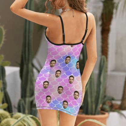 Custom Couple Matching Shirt&Dress Custom Face Pineapples Shirt Men Front Pocket Beach Shortsleeve Pocket Hawaiian Shirt Boyfriend Gift For Him - YesCustom
