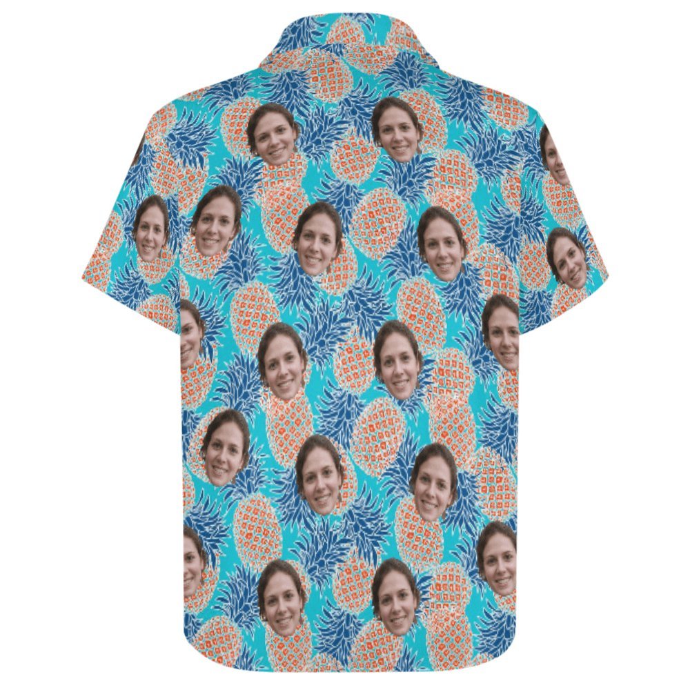 Custom Couple Matching Shirt&Dress Custom Face Pineapples Shirt Men Front Pocket Beach Shortsleeve Pocket Hawaiian Shirt Boyfriend Gift For Him - YesCustom