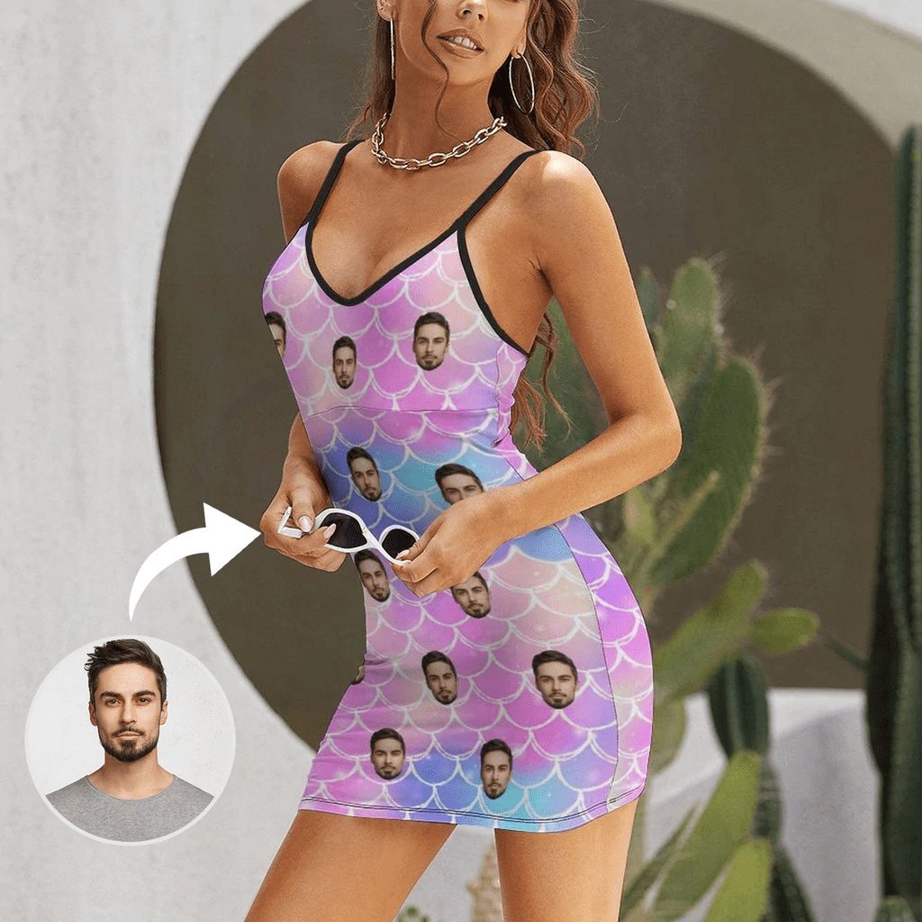 Custom Couple Matching Shirt&Dress Custom Face Pineapples Shirt Men Front Pocket Beach Shortsleeve Pocket Hawaiian Shirt Boyfriend Gift For Him - YesCustom