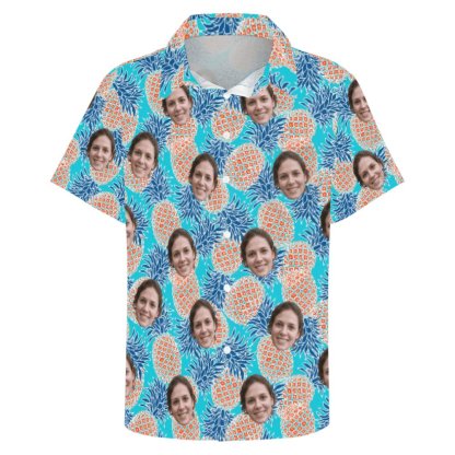 Custom Couple Matching Shirt&Dress Custom Face Pineapples Shirt Men Front Pocket Beach Shortsleeve Pocket Hawaiian Shirt Boyfriend Gift For Him - YesCustom