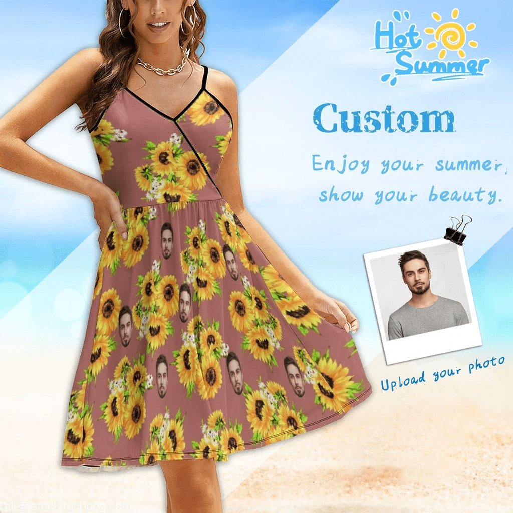 Custom Couple Matching Shirt&Dress Custom Face Seamless Selfie All Over Print Polo Shirt Personalized Men's Golf Shirt - YesCustom