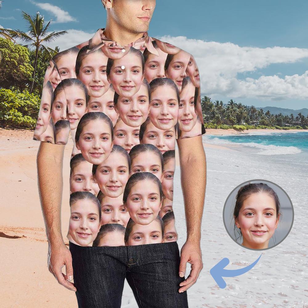 Custom Couple Matching Shirt&Dress Custom Face Seamless Selfie All Over Print Polo Shirt Personalized Men's Golf Shirt - YesCustom