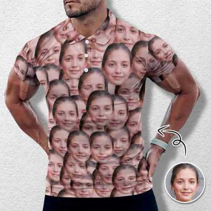 Custom Couple Matching Shirt&Dress Custom Face Seamless Selfie All Over Print Polo Shirt Personalized Men's Golf Shirt - YesCustom