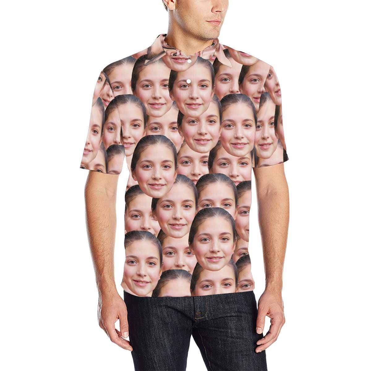 Custom Couple Matching Shirt&Dress Custom Face Seamless Selfie All Over Print Polo Shirt Personalized Men's Golf Shirt - YesCustom