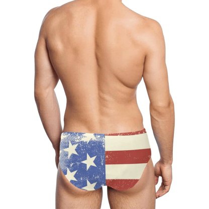 Custom #Couple Matching Swimwear #American Flag Bathingsuit Custom Face Men's Swim Shorts Triangle Briefs Bottoms Women's High Waisted Bikini Bottom for Celebrate Holiday Party - YesCustom