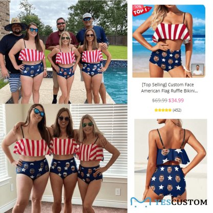 Custom #Couple Matching Swimwear #American Flag Bathingsuit #Independence Day#Custom Face US Flag Bikini Personalized Triangle Swim Briefs Celebrate Holiday Party - YesCustom