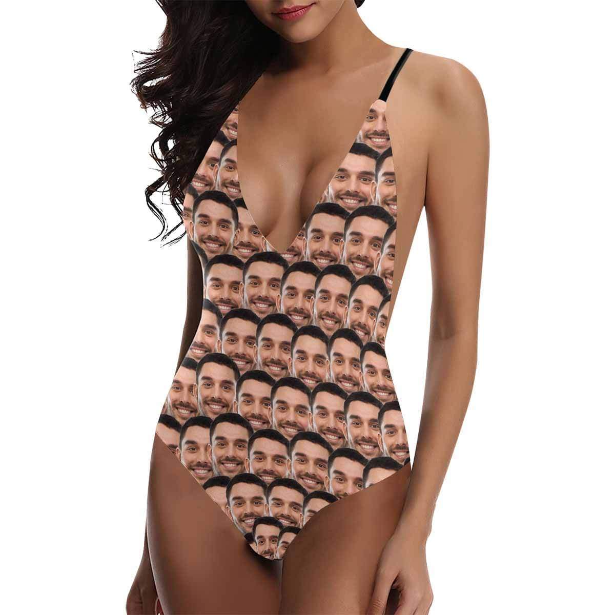 Custom Couple Matching Swimwear Bathingsuit 4th of July boat trip beach cruise outfit -Custom Boyfriend Face Funny Smash Swimsuit Personalized Women's One Piece Bathing Suit For Her - YesCustom