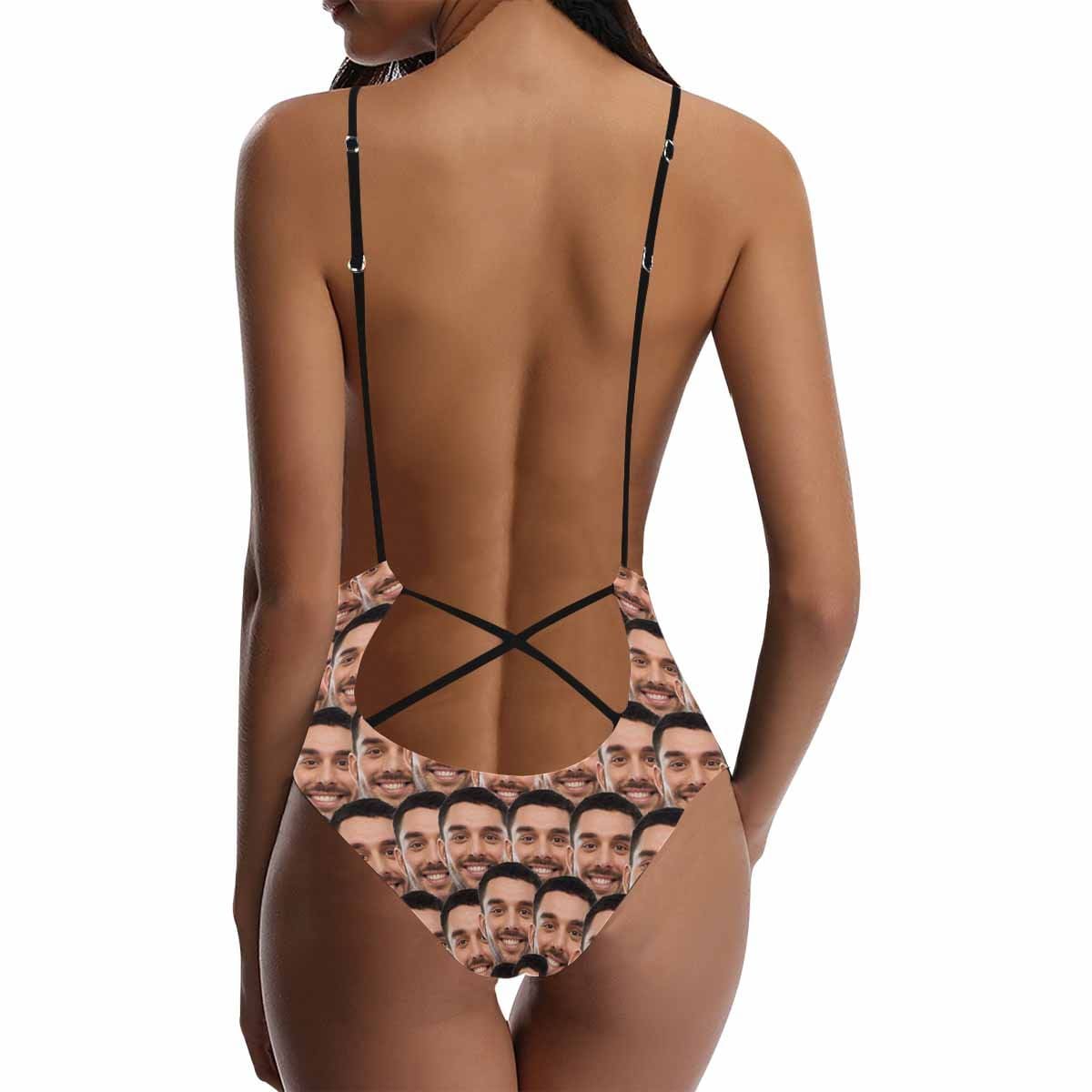 Custom Couple Matching Swimwear Bathingsuit 4th of July boat trip beach cruise outfit -Custom Boyfriend Face Funny Smash Swimsuit Personalized Women's One Piece Bathing Suit For Her - YesCustom