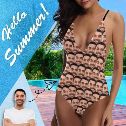 Custom Couple Matching Swimwear Bathingsuit 4th of July boat trip beach cruise outfit -Custom Boyfriend Face Funny Smash Swimsuit Personalized Women's One Piece Bathing Suit For Her - YesCustom