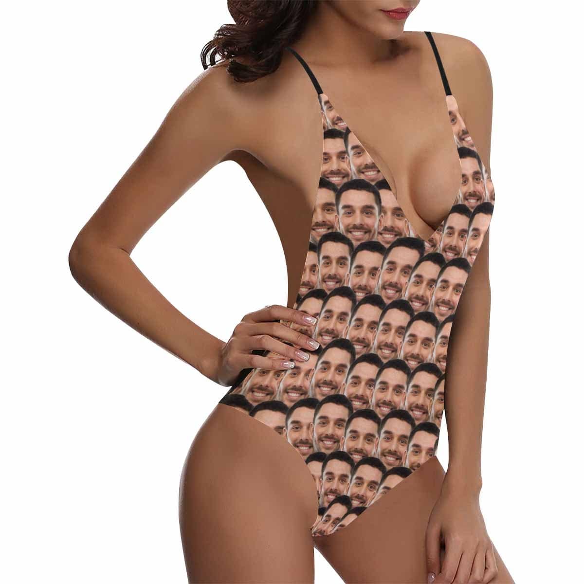Custom Couple Matching Swimwear Bathingsuit 4th of July boat trip beach cruise outfit -Custom Boyfriend Face Funny Smash Swimsuit Personalized Women's One Piece Bathing Suit For Her - YesCustom