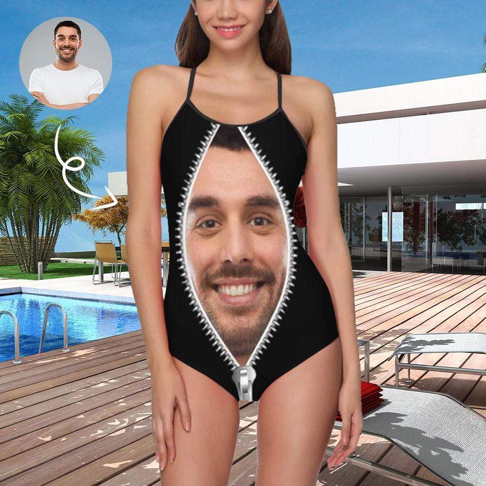 Custom Couple Matching Swimwear #Beach Cruise Outfit Bathingsuit-Custom Face Swimsuit Personalized Zipper Women's One Piece Bathing Suits For Her - YesCustom