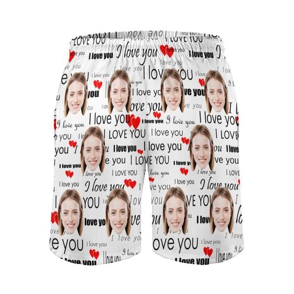 Custom Couple Matching Swimwear Custom Face I Love You Open Chest Bikini Women's Adjustable Halter Neck Straps Bikini Set & Men's Swim Shorts - YesCustom