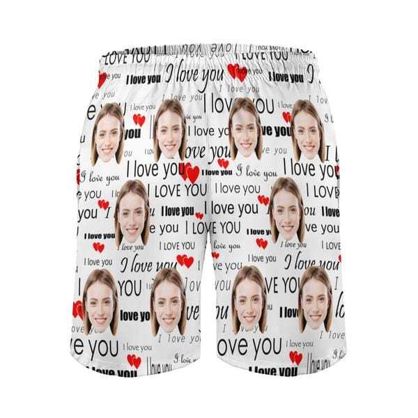 Custom Couple Matching Swimwear Custom Face I Love You Open Chest Bikini Women's Adjustable Halter Neck Straps Bikini Set & Men's Swim Shorts - YesCustom