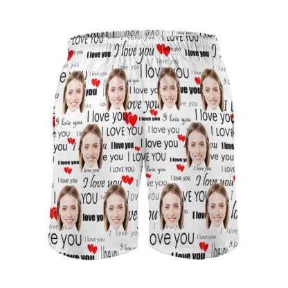 Custom Couple Matching Swimwear Custom Face I Love You Open Chest Bikini Women's Adjustable Halter Neck Straps Bikini Set & Men's Swim Shorts - YesCustom
